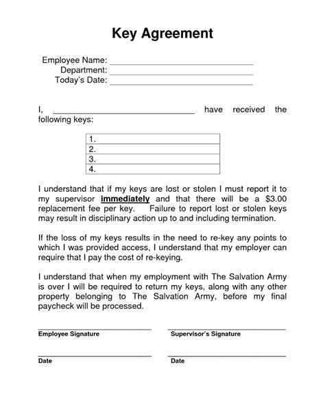 Employee Key Holder Agreement Template | Contract template, Agreement, Key holder